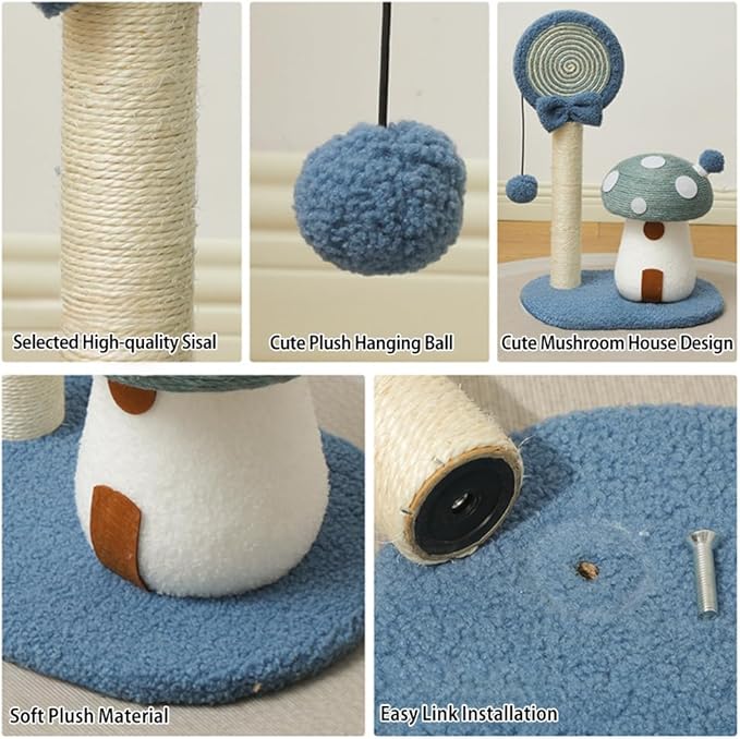 Mushroom Lollipop Cat Scratcher Furniture Mushroom Cat Tree Condo Cat Climbing Frame Sisal Rope Cat Tower for Indoor Cats (Green)