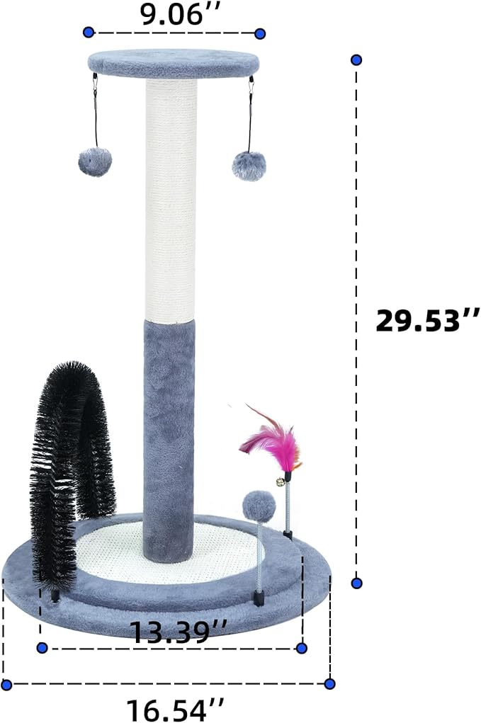 ROYPET Multifunctional Cat Scratching Posts for Indoor Kittens,Cat Scratching Posts for Play and Activity,Scratching Posts with Feather Toys and Self-Grooming Brush,Grey