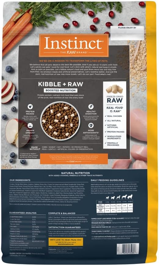 Instinct Raw Boost, Natural Dry Dog Food with Freeze Dried Pieces, High Protein, Whole Grain Recipe - Real Chicken & Brown Rice, 20 lb. Bag