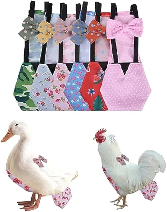 MANON ROSA Chicken Diapers Bantam Hens - Reusable 6-Piece Set with Bow Ties Poultry Nappies Washable Waterproof for Geese Pet Ducks Silkie (6D S)
