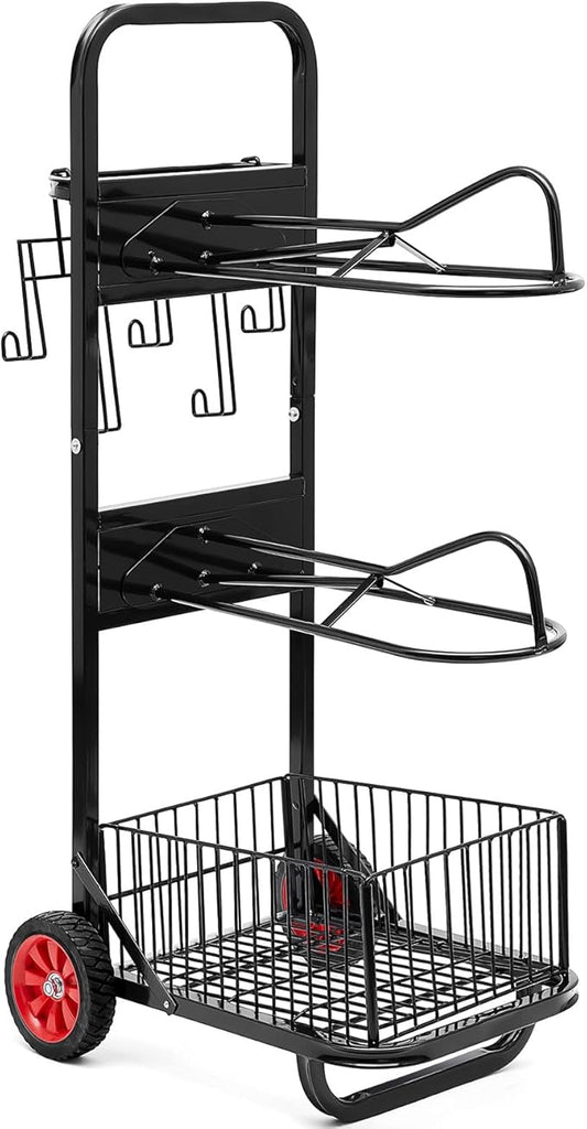 Rolling Saddle Cart with Wheel, Saddle Rack Dolly Heavy Duty Horse Equipment Cart Foldable Horse Tack for Storage Moving Organize Transport Supplies (Upgrade The Shelf)