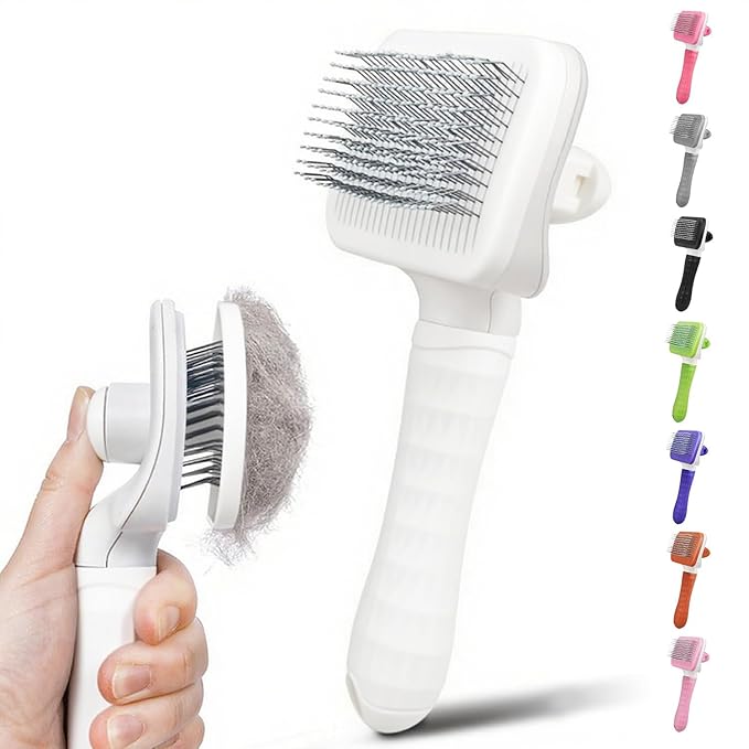 Self Cleaning Slicker Brush, Dog Cat Bunny Pet Grooming Shedding Brush, Easy to Remove Loose Undercoat, Pet Massaging Tool Suitable for Pets with Long or Short Hair (White)