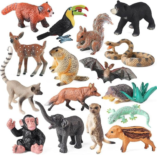 EOIVSH 16pcs Forest Animal Figures, Plastic Jungle Wild Animal Toys Figurines, Toy Figures & Playset Gift for 3 4 5 6 7 Boys Girls, Cake Topper