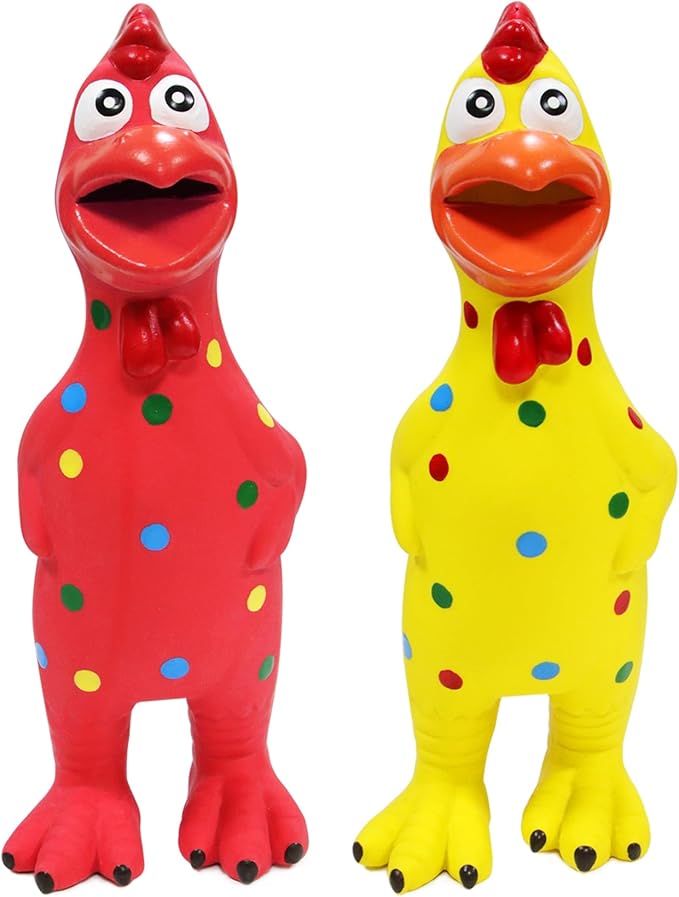 Rubber Chicken Dog Squeaky Toys, Durable Latex Chew Toys for Small Medium Large Size Dogs, Teething Puppy Dogs (2 Pack)