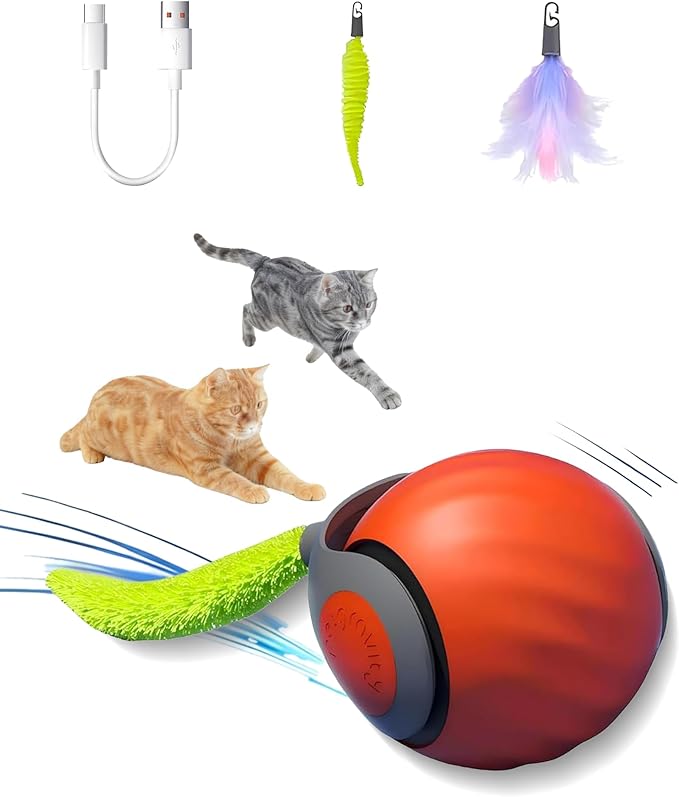 Cat Toys for Indoor Cats-Automatic Interactive Cat Toy with 2 Speeds Rechargeable Cat Enrichment Toys,Moving Cat Ball for Bored Kitties(Orange)