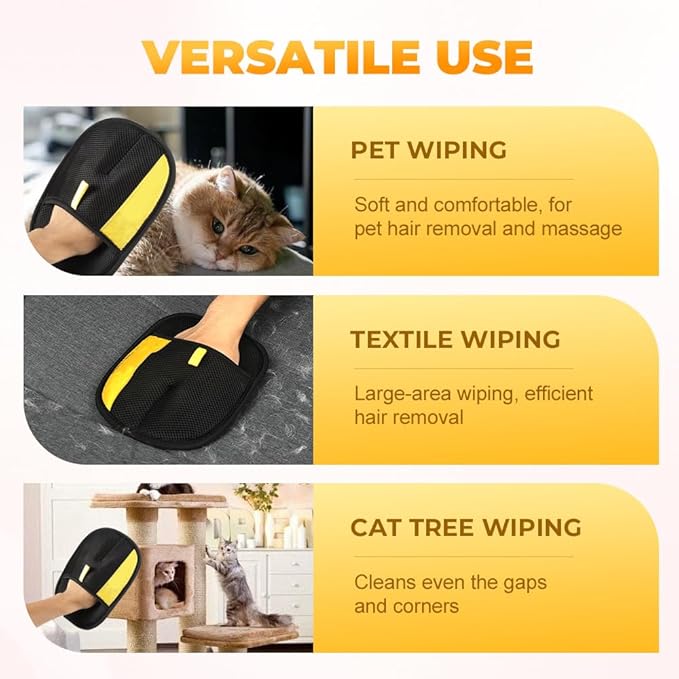 Pet Hair Removal Glove for Cats & Dogs, Upgraded Thickened Double Sided Grooming Glove, Powerful Cat Grooming Gloves, Reusable Hair Remover Glove for Couch, Furniture, Carpet, Curtain (3pcs)