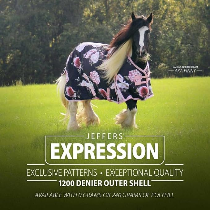 Jeffers Expression 1200 Denier Standard Neck Turnout Blanket, Rose Garden, 75" - Waterproof, Breathable Horse Blanket with 240 gram of Polyfill Ideal Protection for Winter, Medium Weight