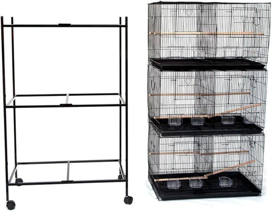 Set of 3 Breeding Bird Carrier Cage with Central Dividor Black L30xW18xH18 on Stand