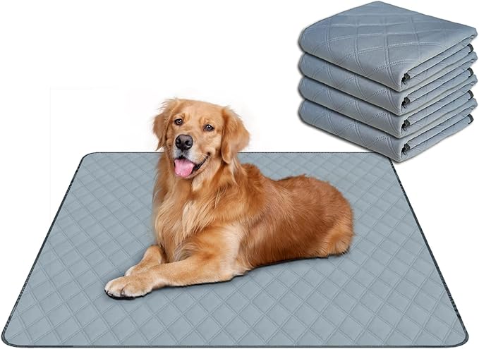 RIOUSSI Washable Pee Pads for Dogs, Reusable, Absorbent, Leakproof, Non Slip Pet Puppy Pads for Potty Training. Light Gray, 36x41 Inch(4pack)
