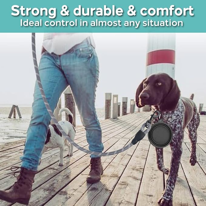 COOYOO 2 Pack Dog Leash 4 FT Heavy Duty - Comfortable Padded Handle - Reflective Dog Leash for Medium Large Dogs with Collapsible Pet Bowl