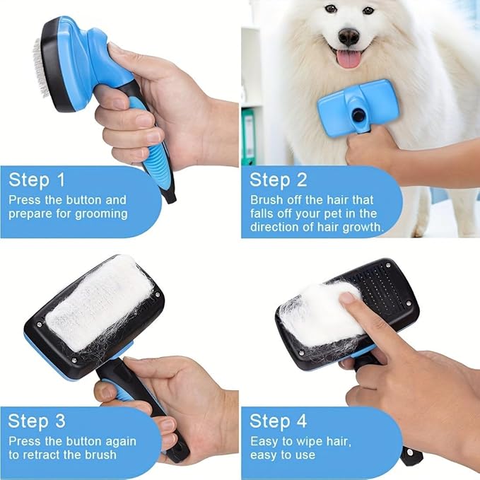 Self-Cleaning Dog Brush for Shedding & Grooming – Slicker Brush for Dogs & Cats, Deshedding & Dematting Tool, Easy One-Click Clean Pet Brush for Long & Short Hair