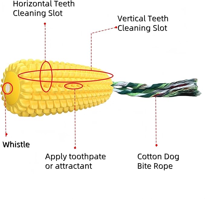 FJ Four Joys Corn-Shaped Dog Chew Toy, Squeaky Toy, Dog Toothbrush, Tough and Interactive Toy for Small, Medium and Large Dogs