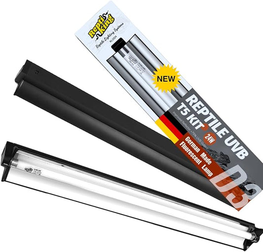 Upgraded T5 UVB Reptile Light, 10.0 UVB 24W German Made Fluorescent Lamp and Fixture Kit, for Desert-Dwelling Reptiles, Bearded Dragon UVB Lamp Bulb