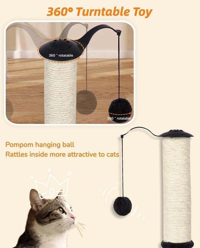 Happi N Pets 22" Cat Scratching Posts for Indoor Cats, Carpet Cat Scratch Post, Sisal Cat Scratcher, Cat Post with Rotatable Hanging Balls & Stable Base, Cat Scratchers for Kittens-Smoky Gray