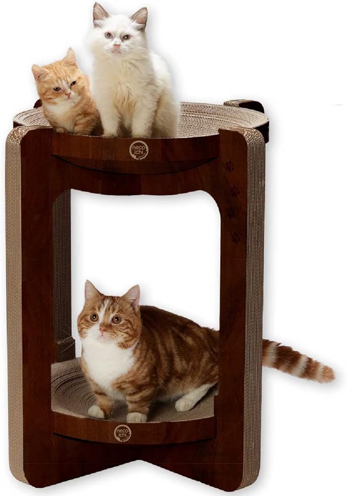 Necoichi Cat Scratcher Tower for Indoor Cats - Cat Scratching Post Lounger with Reversible Usability and Extra Comfort for Lounge, Cardboard Bed Couch / (XL, Dark Cherry)