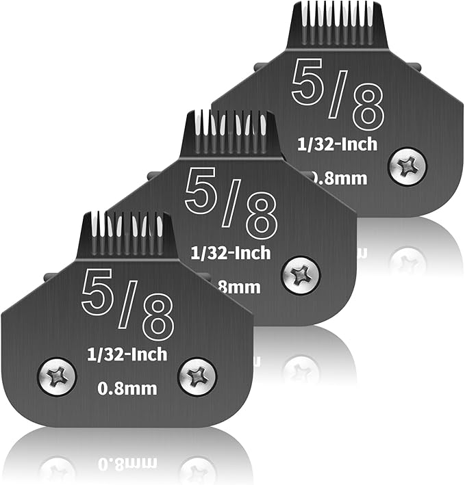3 Pack 5/8N Detachable Dog Grooming Steel Blades,Compatible with Andis,Oster A5,Wahl KM-10 Series,Cut Length 1/32" 0.8MM （Black）