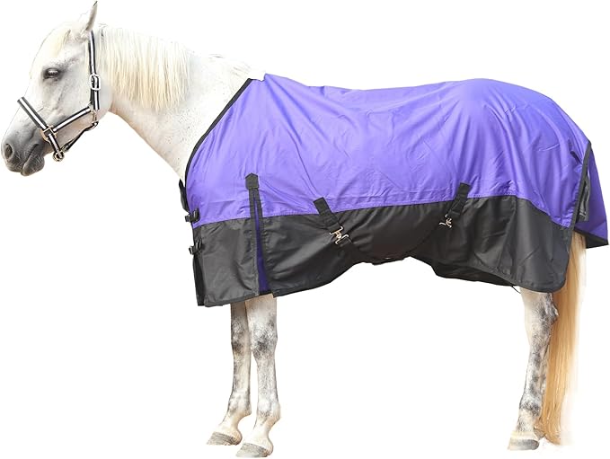 600 Denier Rip-Stop Horse Rain Sheet Lightweight Waterproof and Breathable Turnout Horse Blanket (No Fill) Violet/Black 75