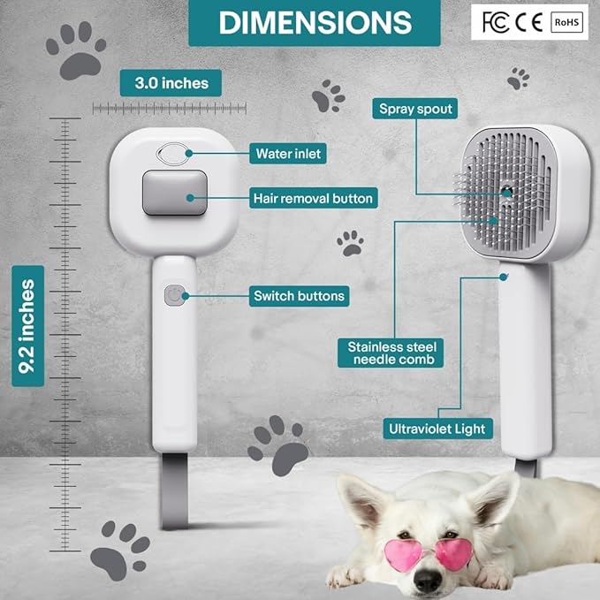 FurBuddies (Abandoned Pets Charity 4-in-1 Pet Steam Brush Ultra Quiet Technology – Groom, De-Shed & Hydrate | Cool Mist, Self-Cleaning, UV Light, USB-C Rechargeable Grooming Tool for Cats & Dogs