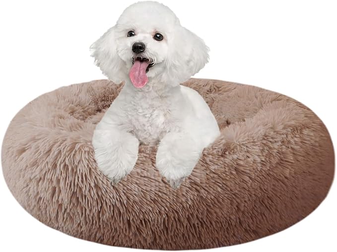 Nisrada Dog Bed for Small Medium Large Dogs Cats, 20 inch Calming Washable-Round Cozy Soft Pet Bed for Puppy and Kitten with Slip-Resistant Bottom