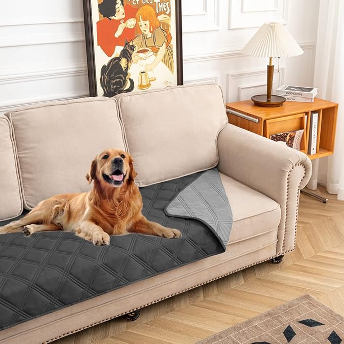 fuguitex Waterproof Dog Blanket Reversible for Small Dogs Resistant Leakproof Washable Couch Cushion Bed Protector Cover for Indoor Furniture Pet Friendly（30"*70",Dark Grey+Grey