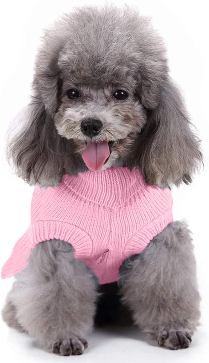 CHBORCHICEN Small Dog Sweaters Knitted Pet Cat Warm Dog Sweatshirt Winter Clothes Kitten Puppy Sweater (XS, Dress-Pink)
