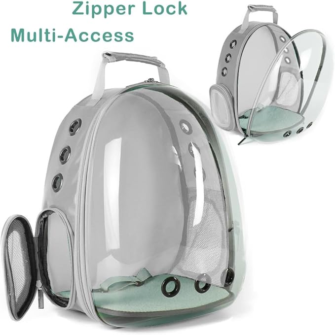 Bird Traval Carrier Cage, Clear Space Capsule Astronaut Backpack to Carry Parakeet Cockatiel Parrot with Metal Tray Wood Perch, Vet Transport School Bag