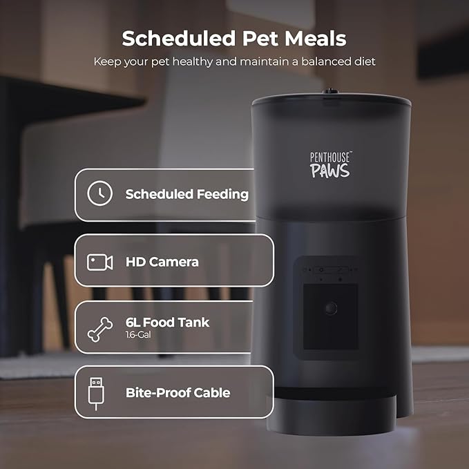 Smart HD Automatic Cat Feeder with 1080P Camera & Night Vision, 2-Way Audio, WiFi App Control, Anti-Jam 6L Pet Feeder with Battery Backup, Schedules Up to 15 Meals for Cat & Dog (Black)