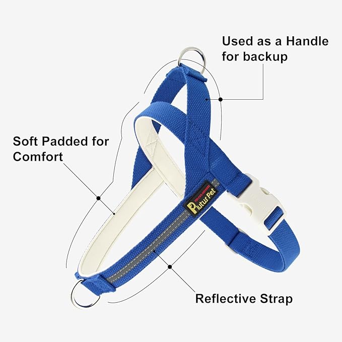 Plutus Pet Cotton Dog Harness and Leash Set, Reflective and Soft Padded, Quick Fit Vest Harness, for Small, Medium and Large Dogs, Royal Blue, XXS