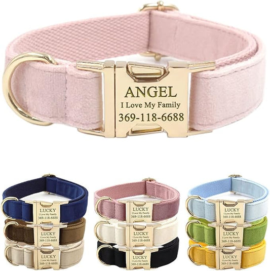 PETDURO Custom Dog Collar Personalized with Name Engraved Quick Release Rose Gold Metal Buckle for Large Medium Small Girl Dogs - Dog Leash and Bow Tie Available - Soft Comfy Velvet (Pink, XS)