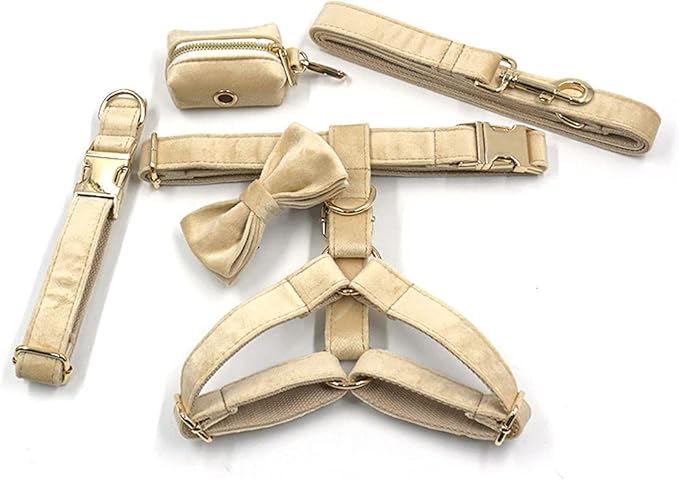 PETDURO Custom Dog Collar Personalized with Name Engraved Quick Release Rose Gold Metal Buckle for Large Medium Small Girl Dogs - Dog Leash and Bow Tie Available - Soft Comfy Velvet (Pale Brown, L)
