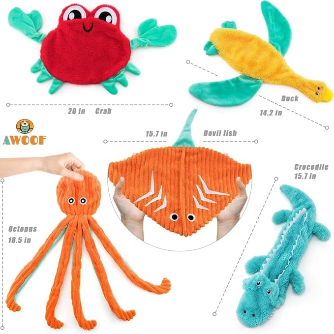 AWOOF Dog Toys No Stuffing, 5 Pack Dog Squeaky Toys Set Durable Dog Chew Toy for Pets Entertaining Toys Puppy Small Medium Large Dog