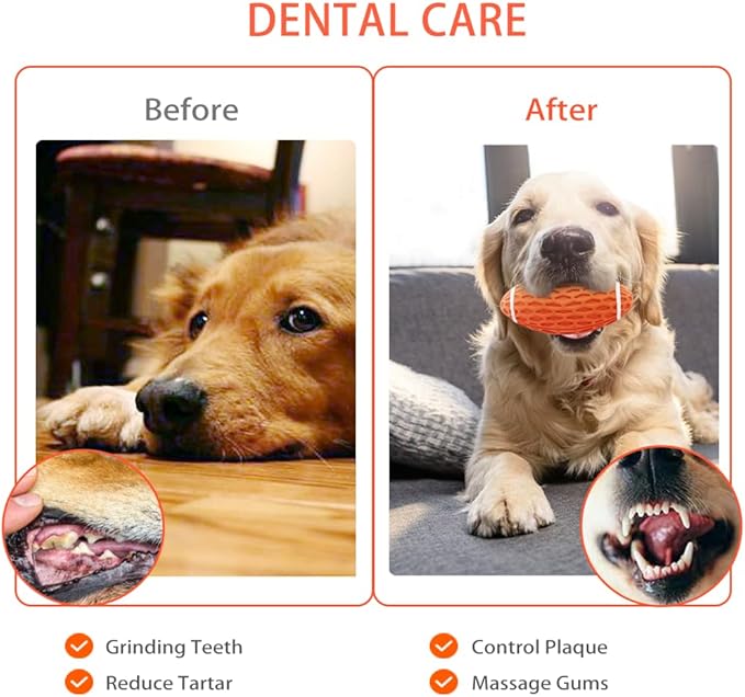 AUSCAT Squeaky Dog Football Toy for Aggressive Chewers, Tough Rubber Dog Ball for Medium Large Dogs, Orange, 5.5"