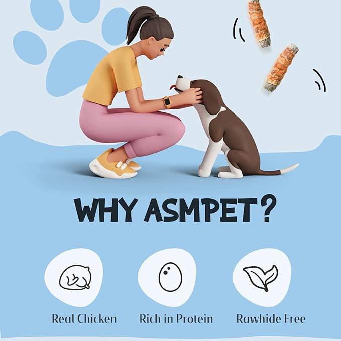 ASMPET Dog Cod Skin Treats, Chicken Wrapped Cod Skin Sticks, Rawhide Free Dog Treats Chews Bones, Extra Large