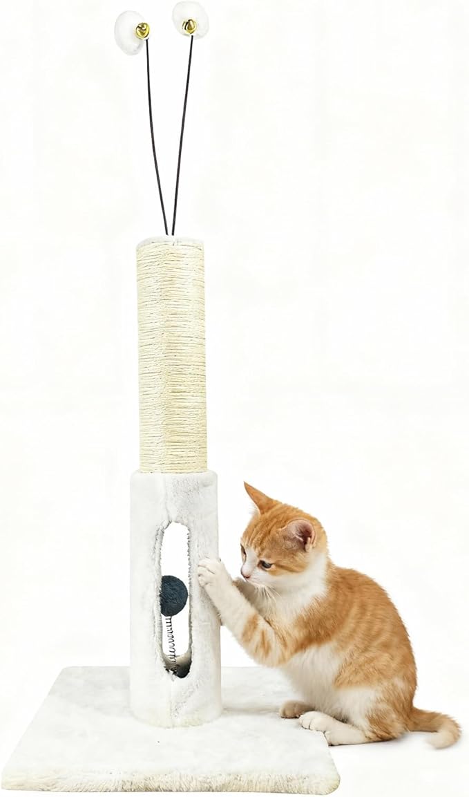 Cat Scratching Post 25 Inches Heavy Duty and Thicker Cat Scratching Post Cotton Rope with Hanging Ball and Mice Scratching Post for Indoor Cats and Adult (Beige, 25" H)