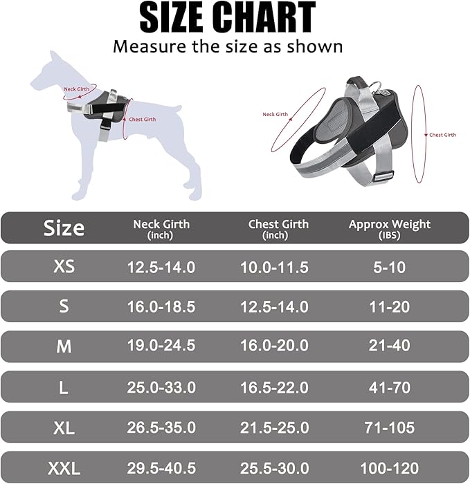 Bolux Dog Harness, No-Pull Reflective Dog Vest, Breathable Adjustable Pet Harness with Handle for Outdoor Walking - No More Pulling, Tugging or Choking (Black, XXL)