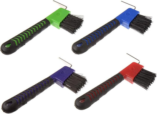 4Pcs Horse Hoof Pick Brushes, with Soft Touch Rubber Handle