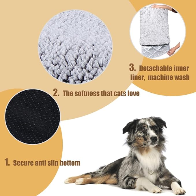 Heated Cat bed Self Warming Cat Bed Self Heating Cat Dog Mat Advanced Extra Warm Thermal Pet Pad For Indoor Outdoor Pets with Removable Cover Non-Slip Bottom Washable Non Electric Grey 27.5*45.2inch