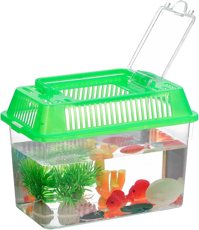 Mini Plastic Fish Tank, Small Portable Aquarium with Lid for Small Critters and Creatures Pet Fish Easy to Clean and Transparent Tank Design