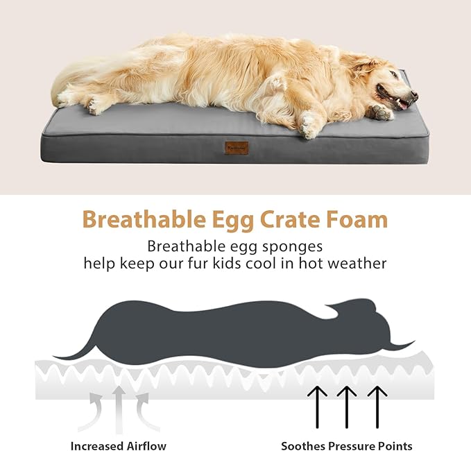 BFPETHOME Outdoor Dog Bed for Large Dogs, Waterproof, Orthopedic with Removable Washable Cover, Egg Crate Foam Mat (42 x 30 In, Dark Grey)
