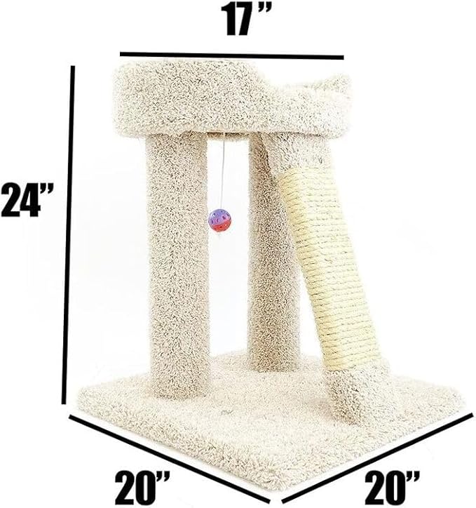 Mountain Lodge Elevated Cat Scratch Post with Cat Bed, Compact and Stylish Elevated Cat Bed with Plush Carpet and Sisal Scratching Post, Perfect for Sleep and Play