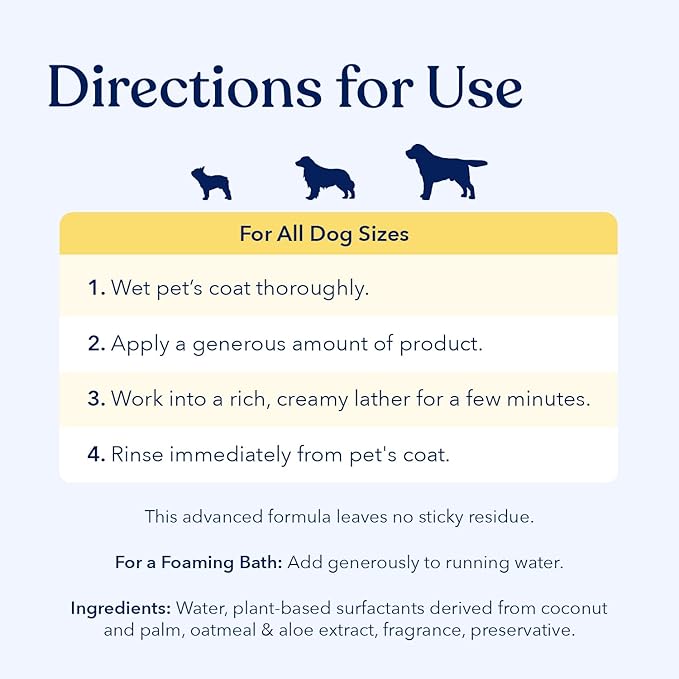 Honest Paws Dog Shampoo and Conditioner - Premium Dog Wash for Allergies and Dry, Itchy, Moisturizing for Sensitive Skin - Sulfate Free, Plant Based, All Natural - Oatmeal & Aloe -16 Fl Oz