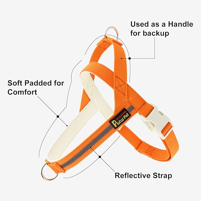 Plutus Pet Cotton Dog Harness and Leash Set, Reflective and Soft Padded, Quick Fit Vest Harness, for Small, Medium and Large Dogs, Orange, L