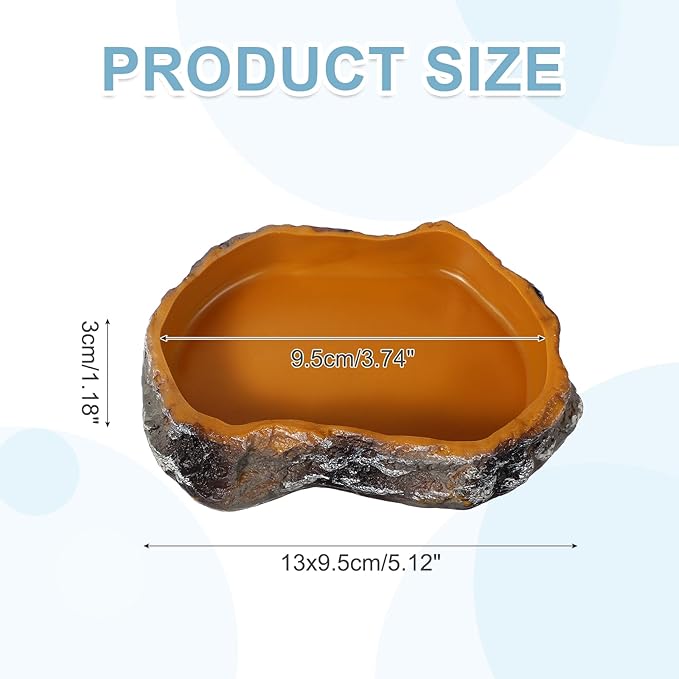 Reptile Food Bowl, Reptile Feeding Dish Corner Bowl Water Resin Rock Worm Feeder Dish S (5.1 in, Orange), Intended for Lizards/o/Scaled Pet/Leopard o/Spiders