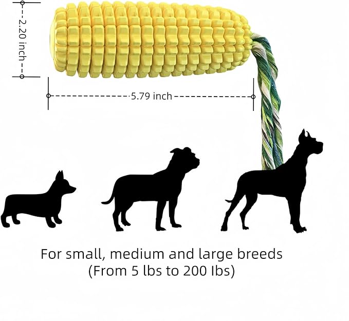 FJ Four Joys Corn-Shaped Dog Chew Toy, Squeaky Toy, Dog Toothbrush, Tough and Interactive Toy for Small, Medium and Large Dogs