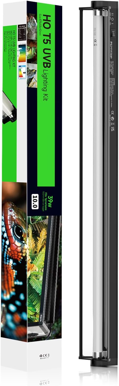 T5 UVB Reptile Light 10.0 HO Combo Kit, 35" UVB Light Adjustable Brightness & UVA UVB, 39W Reptile Lamp for Tropical & Deserts Such as Bearded Dragon