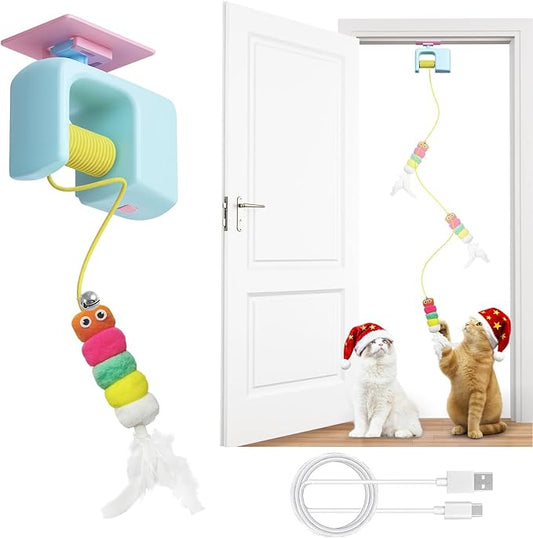 Interactive Cat Toys for Indoor Cats,Hanging Electric Automatic Retractable Kitty Toys Detachable with 2 Caterpillar for Bored Cats