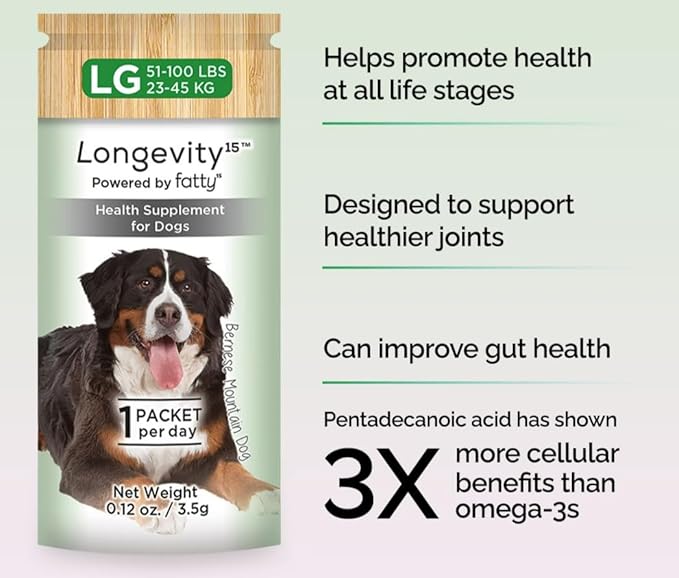 Yummy Combs Longevity15 – C15:0 – Fatty Acid Health Supplement for Dogs – Healthy Pet Supplies – for Extra Large Dogs, 3 Pack