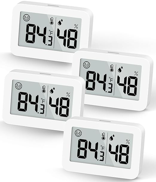 DOOMAY Mini Hygrometer Indoor Thermometer, Digital Humidity Gauge with Celsius Fahrenheit Switch Button,Humidity Meter Temperature Monitor for Babyroom Cellar Reptile Incubator Closet (4, White, 5 CM)