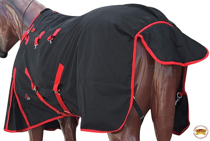 HILASON Black with Red Trims 81 Inch 1200D Winter Waterproof Poly Horse Turnout Blanket Belly Wrap