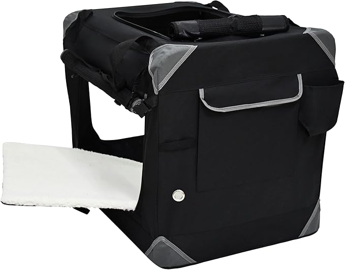 EliteField 4-Door Folding Soft Dog Crate with Curtains, Carrying Bag and Fleece Bed (2 Year Warranty), Indoor & Outdoor Pet Home (24" L x 18" W x 21" H, Black+4 Door Curtains)